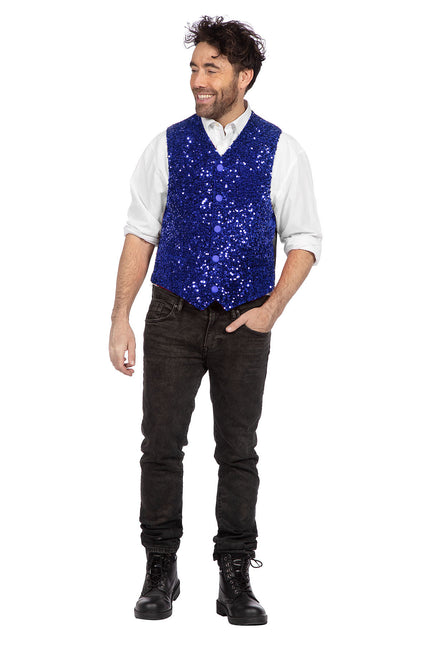 Blaue Gilet Herren Pailletten Glitter