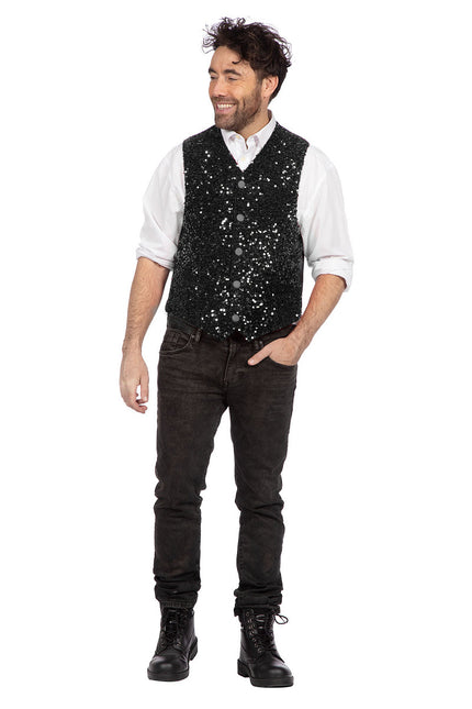 Schwarze Gilet Herren Pailletten Glitter