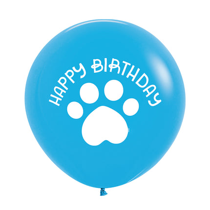 Happy Birthday Ballons Blau Paw Print 60cm 3pcs