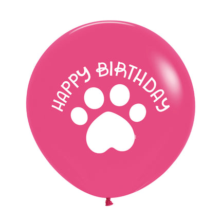Happy Birthday Ballons Pink Paw Print 60cm 3Stück