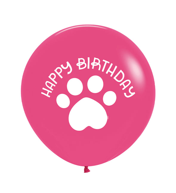 Happy Birthday Ballons Pink Paw Print 60cm 3Stück