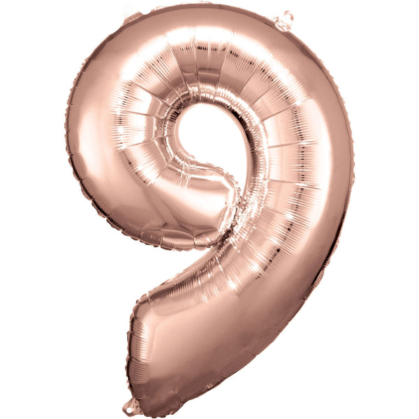9 Jahre Figur Ballon Rose Gold Glänzend Leer 89cm