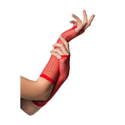 Fingerlose Handschuhe Lang Fischnetz Rot