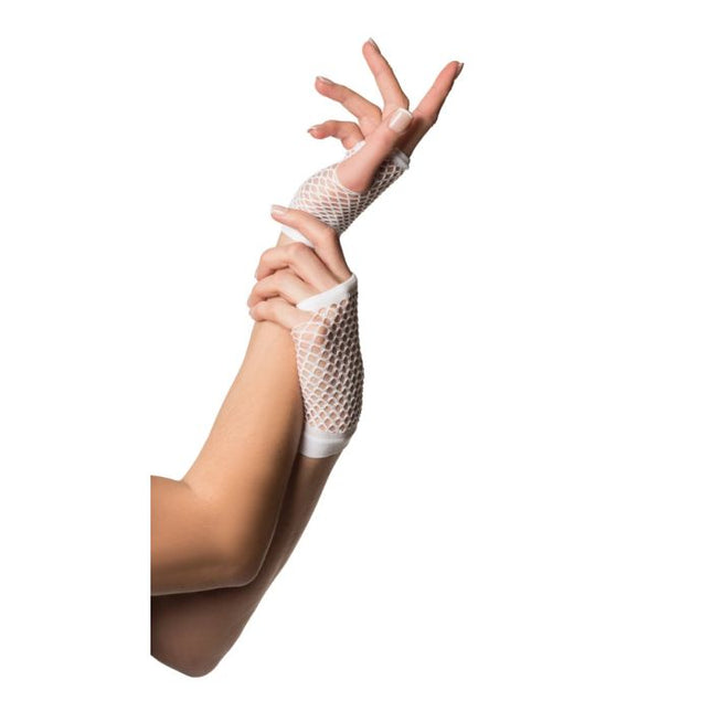 Fingerlose Handschuhe Kurz Fischnetz Weiß
