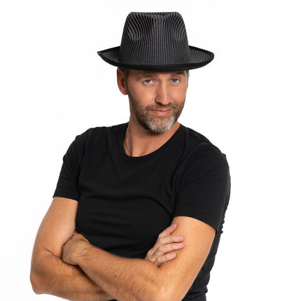 Gangsterhut Schwarz gestreifter Satin