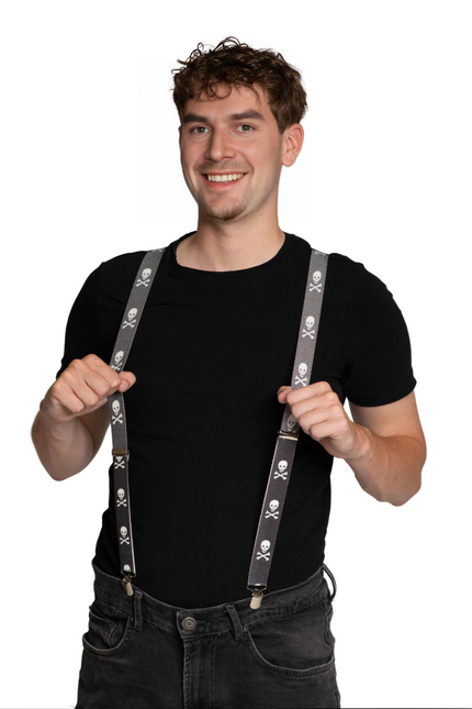 Totenkopf Hosenträger Schwarz Weiß 2.5cm