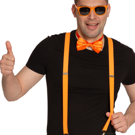 Set Hosenträger/Brille/Strikes Neon Orange
