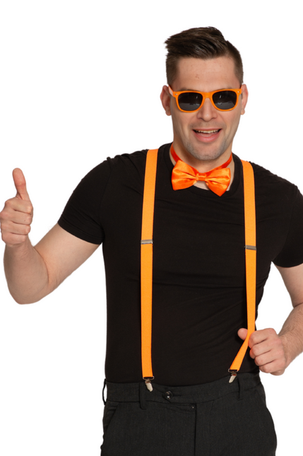 Set Hosenträger/Brille/Strikes Neon Orange