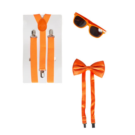 Set Hosenträger/Brille/Strikes Neon Orange