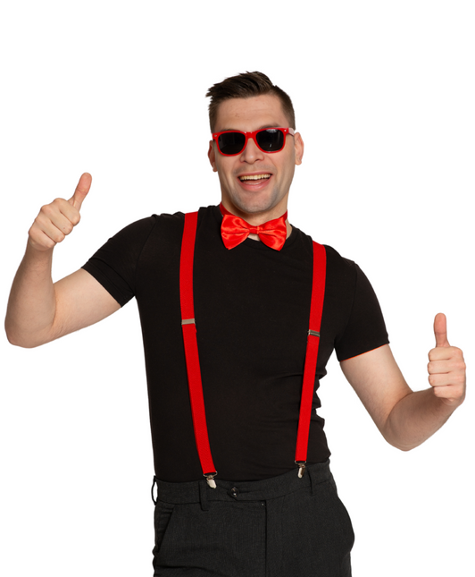 Set Hosenträger/Brille/Streifen Rot