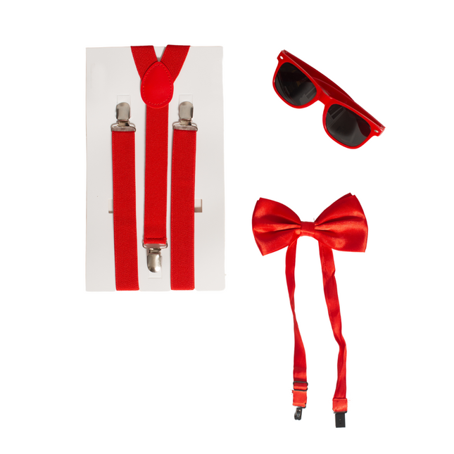 Set Hosenträger/Brille/Streifen Rot