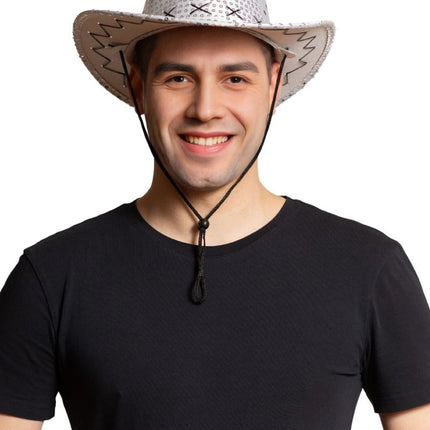 Cowboyhut Pailletten Silber - 6er Pack
