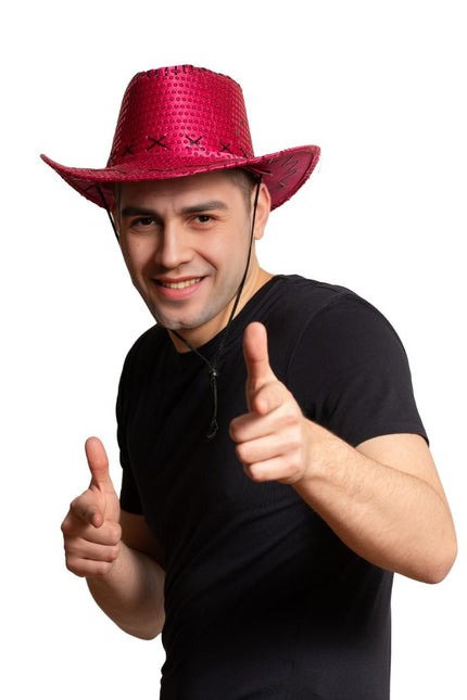 Cowboyhut Pailletten Neon Pink - 6er Pack