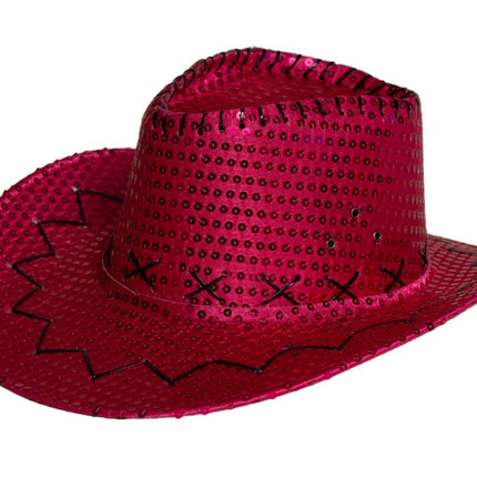 Cowboyhut Pailletten Neon Pink - 6er Pack