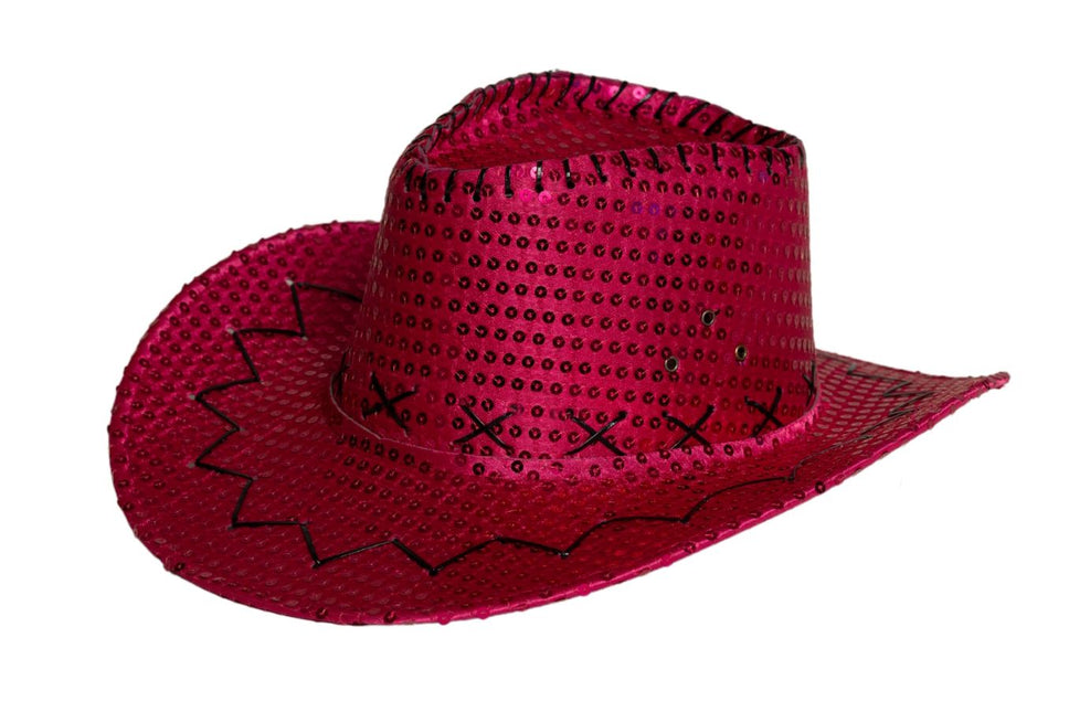 Cowboyhut Pailletten Neon Pink - 6er Pack