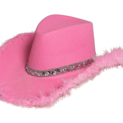 Cowboyhut Glitzer mit Fell Rosa - 6er Pack