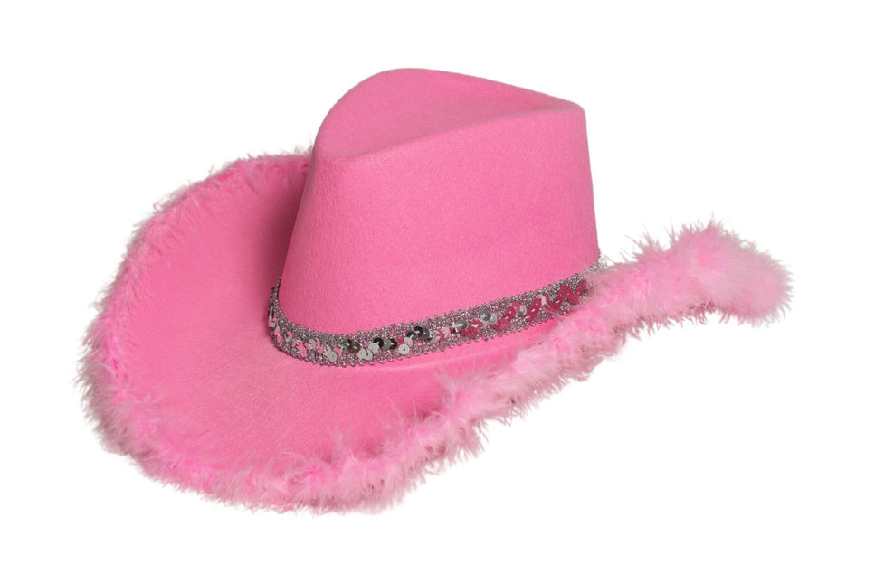 Cowboyhut Glitzer mit Fell Rosa - 6er Pack