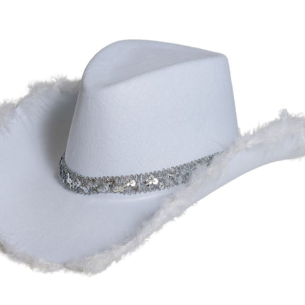 Cowboyhut Glitter mit Fell Weiß - 6er Pack