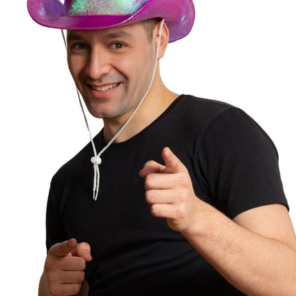 Cowboyhut Glänzend Neon Pink - 6er Pack