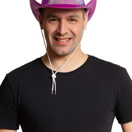 Cowboyhut Glänzend Neon Pink - 6er Pack