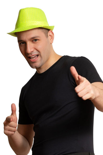 Paillettenhut Neon Grün