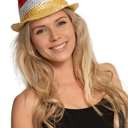 Paillettenhut Rot/Weiß/Gelb - 6er Pack