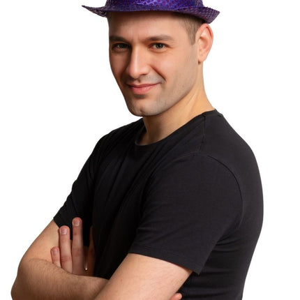 Paillettenhut lila mit Licht inkl. Batterien - 6er Pack