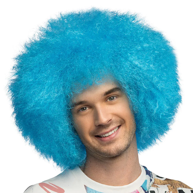 Neon-Perücke, blau, Afro
