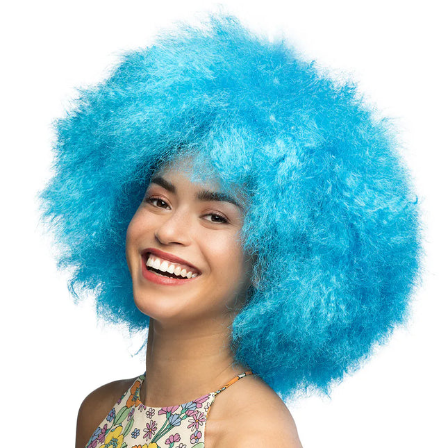 Neon-Perücke, blau, Afro