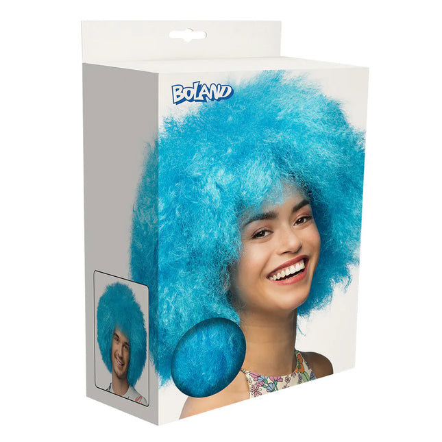 Neon-Perücke, blau, Afro