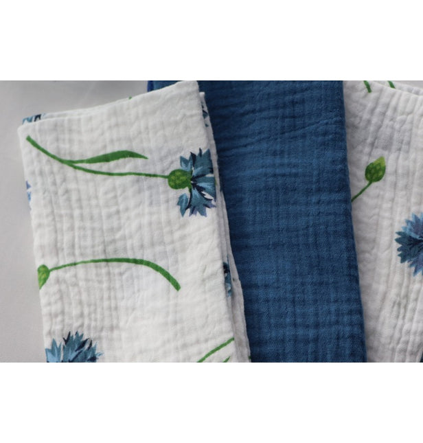 Blumenservietten Grün Blau Baumwolle 40cm 4Stk
