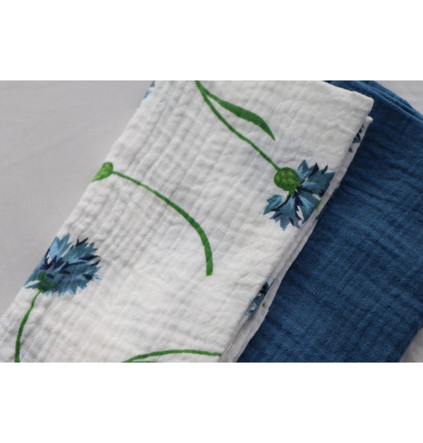 Blumenservietten Grün Blau Baumwolle 40cm 4Stk