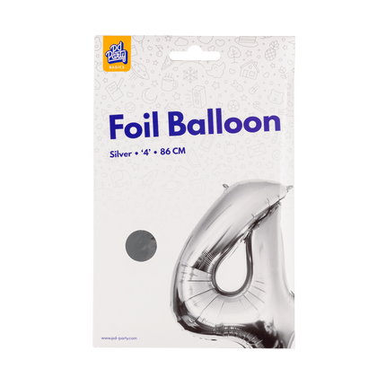 4 Jaar Cijfer Ballon Zilver Leeg 86cm - Partywinkel - 8716764237218