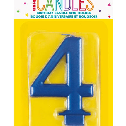 4 Jaar Kaars Blauw 12cm van Unique koop je bij Partywinkel