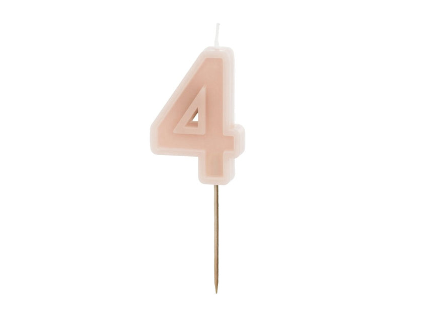 4 Jaar Kaars Lichtroze 10cm van Partydeco koop je bij Partywinkel