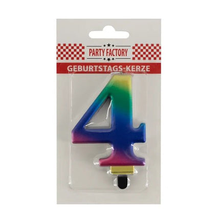 4 Jaar Kaars Regenboog 8cm van VDV Benefit koop je bij Partywinkel