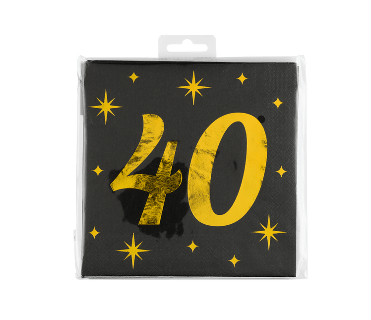 40 Jaar Servetten Zwart Goud 19cm 16st - Partywinkel - 8716764238239