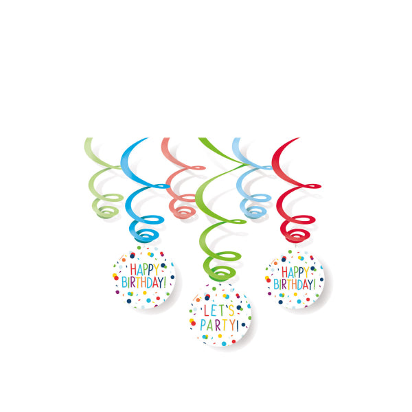 Hängende Dekoration - Swirls Konfetti Geburtstag - 6er Set - 80 cm
