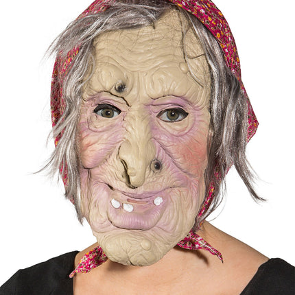 Hexenmaske mit Kopftuch und Haaren
