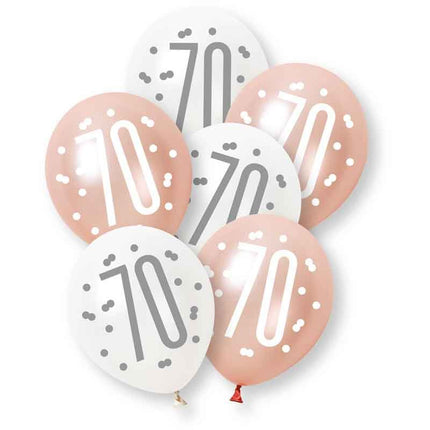 70-Jahre-Ballon-Set, weiß-rosa, 30 cm, 6 Stück