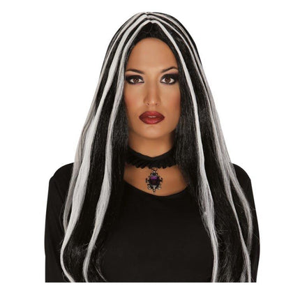 Halloween Perücke lange Haare weiße Streifen