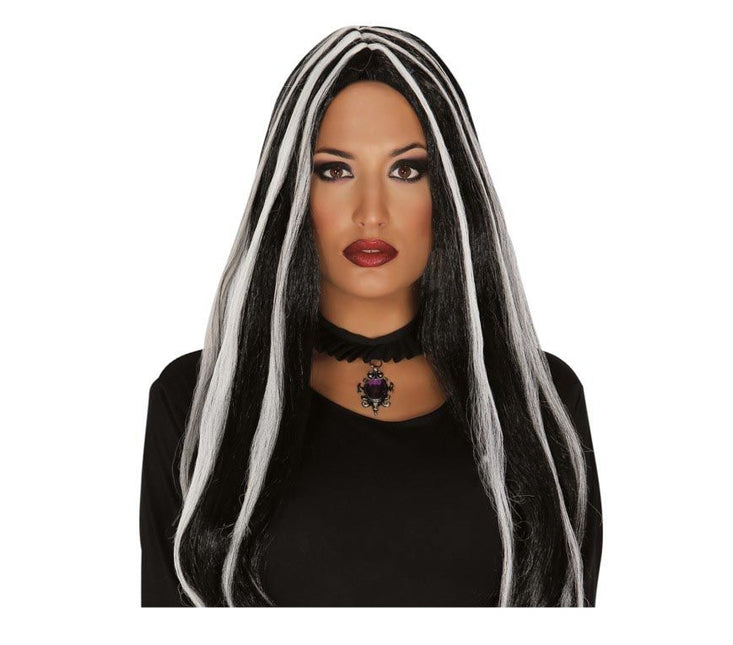 Halloween Perücke lange Haare weiße Streifen