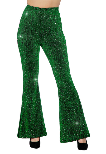 Grüne Hose Damen Flared Glitter