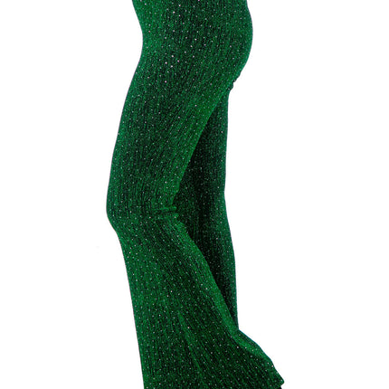 Grüne Hose Damen Flared Glitter