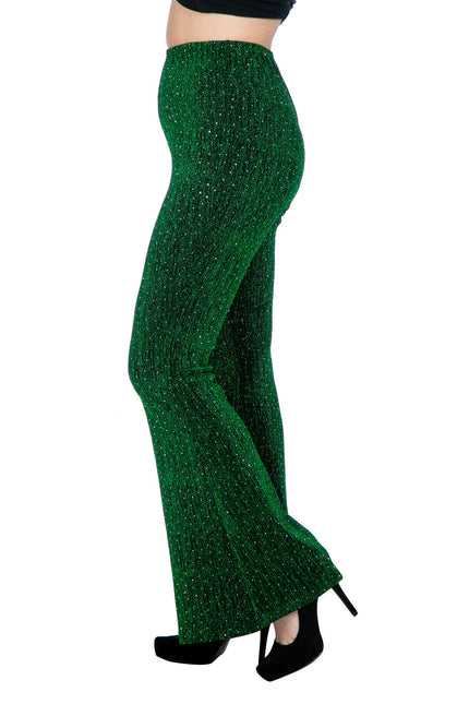Grüne Hose Damen Flared Glitter