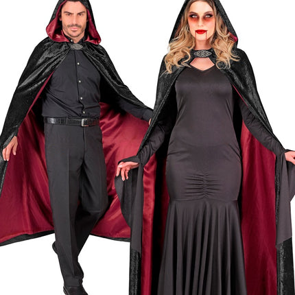 Cape mit Kapuze Schwarzer roter Samt mit rotem Innenfutter 140cm