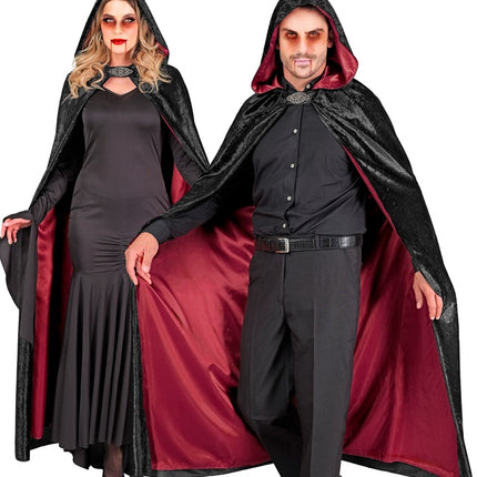 Cape mit Kapuze Schwarzer roter Samt mit rotem Innenfutter 140cm