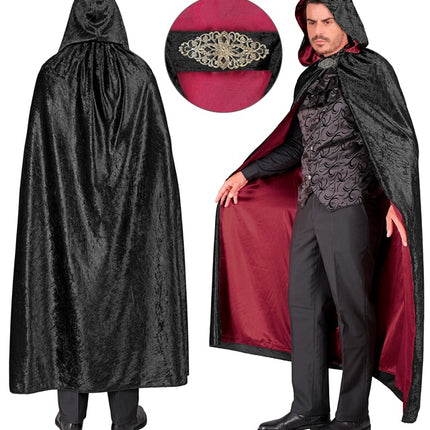 Cape mit Kapuze Schwarzer roter Samt mit rotem Innenfutter 140cm