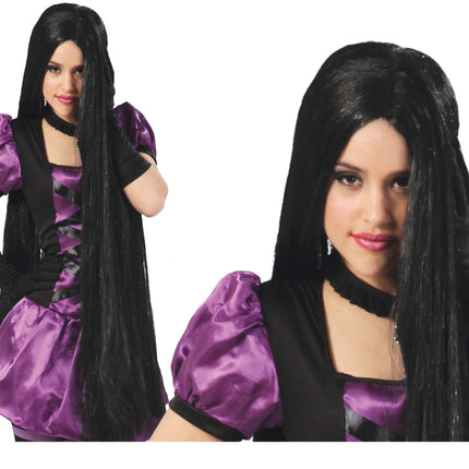 Halloween Perücke Extra langes Haar Schwarz