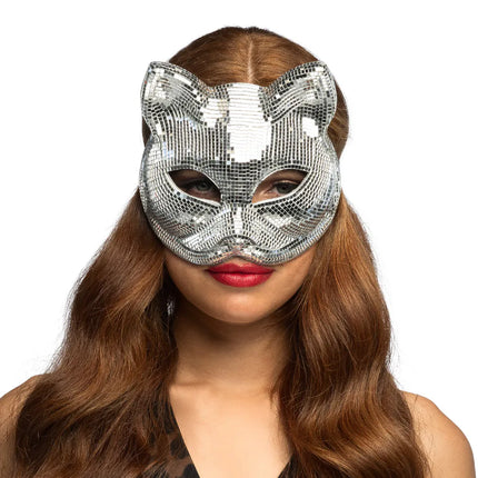 Halbmaske „Disco Cat“ in Silber